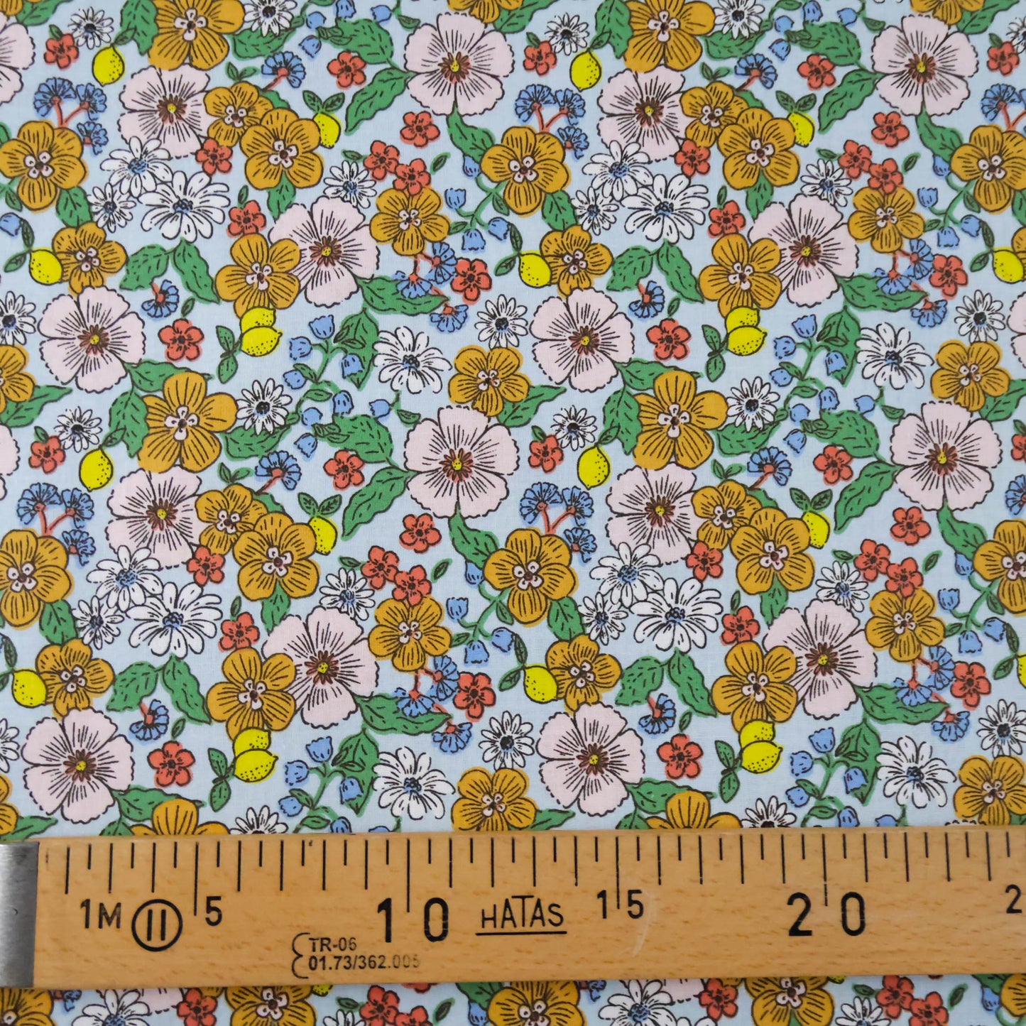 Coton Fleurs et citron sur fond bleu
