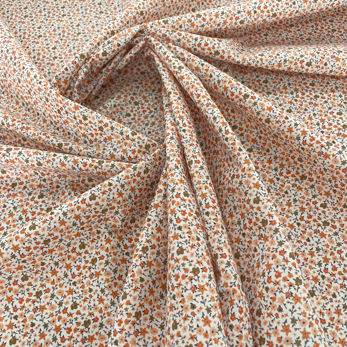 Coton fleuri ecru et orange