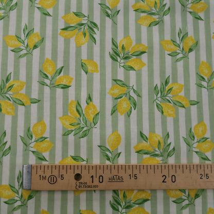 Coton citron jaune sur lignes vertes et blanches