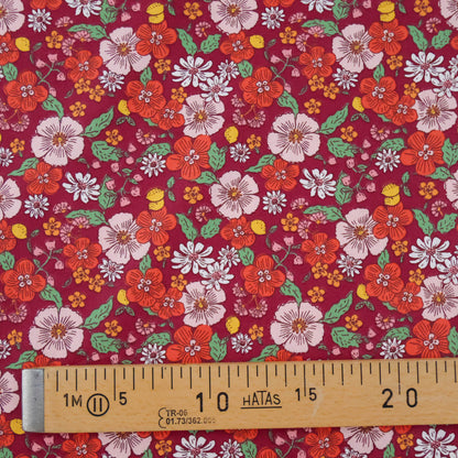 Coton Fleurs et citron sur fond bordeaux