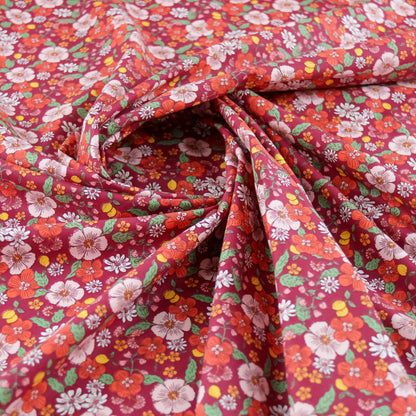 Coton Fleurs et citron sur fond bordeaux