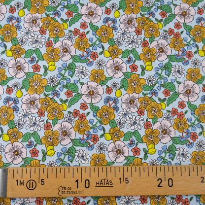 Coton Fleurs et citron sur fond bleu