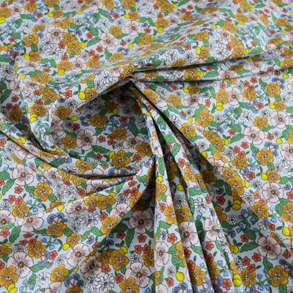 Coton Fleurs et citron sur fond bleu
