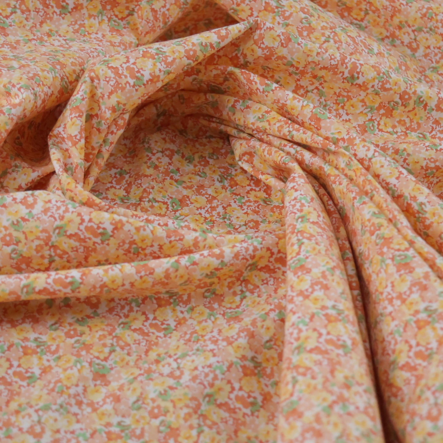 Popeline fleurie orange