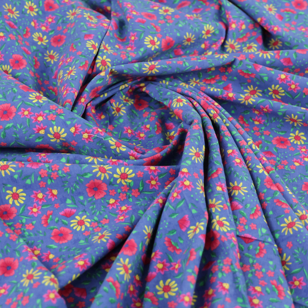 Velours milleraies floral fond bleu