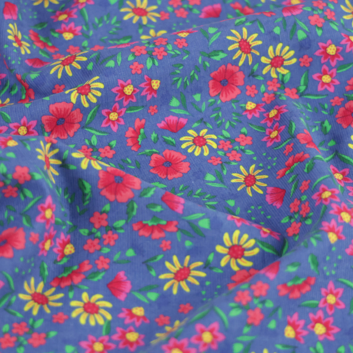 Velours milleraies floral fond bleu
