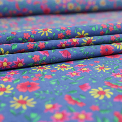 Velours milleraies floral fond bleu