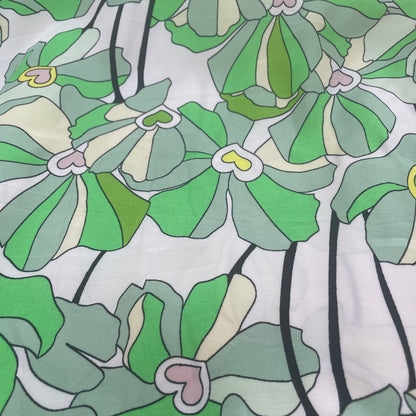 Satin grandes fleurs vertes