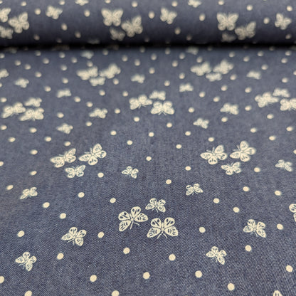 Chambray bleu foncé à papillons blancs