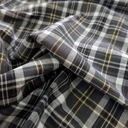 Coton esprit tartan écossais noir - gris avec fil lurex doré