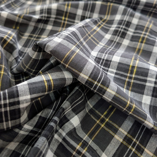 Coton esprit tartan écossais noir - gris avec fil lurex doré
