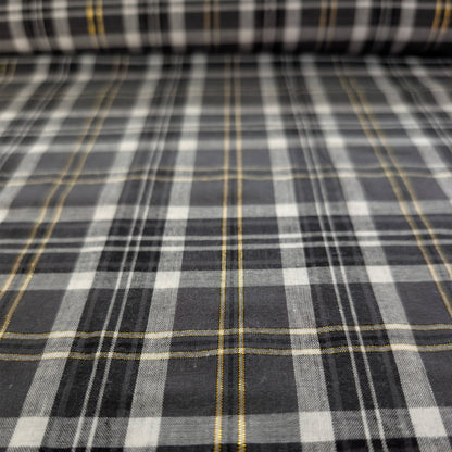Coton esprit tartan écossais noir - gris avec fil lurex doré