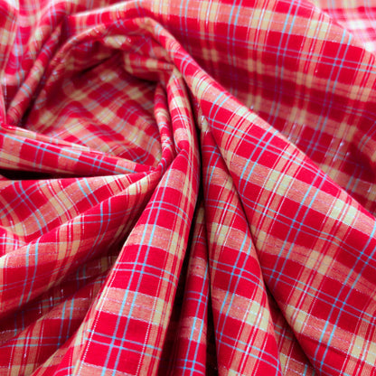 Coton esprit tartan écossais rouge avec fil lurex argenté