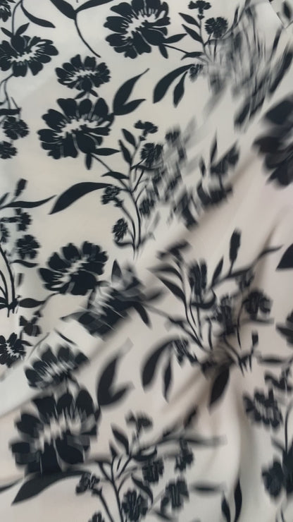 Viscose élasthanne blanche à fleurs noires